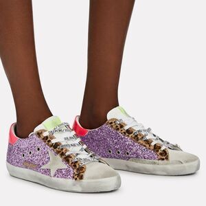 Authentic Golden Goose Purple Glitter Hot Pink Heel & leopard Superstar shoes